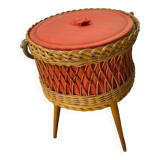 Vintage rattan basket on feet / sewing basket