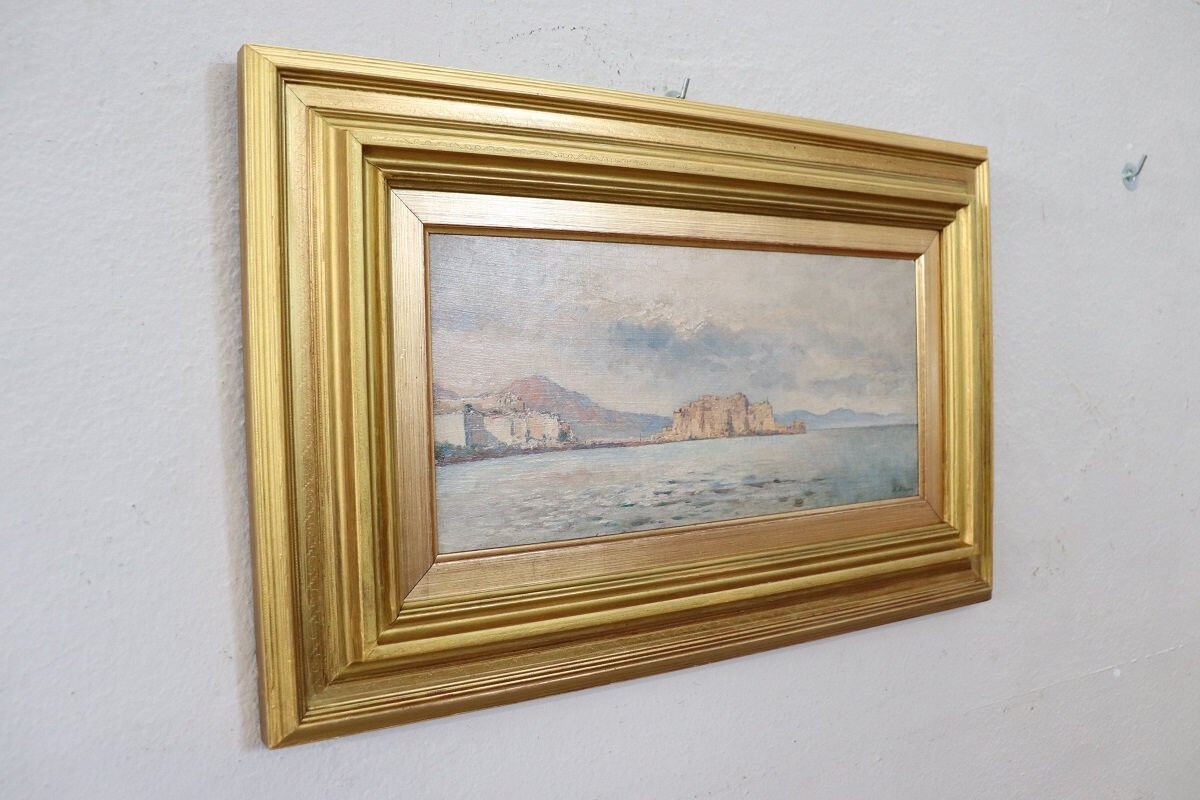 View of the Gulf of Naples, oil painting on board, Italy early 20th century, signed