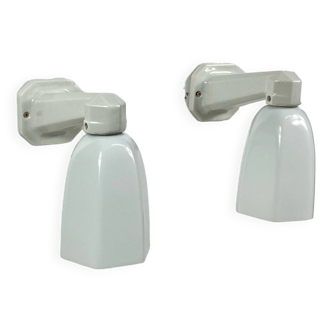 Pair of vintage porcelain ceramic swan neck wall lights and white opaline glass tulip LAMP-7221