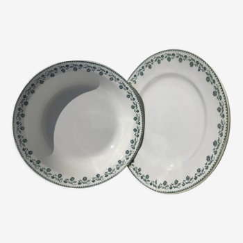 2 plats Terre de Fer Moulin des Loups Georgette vert foncé diamètre 28cm