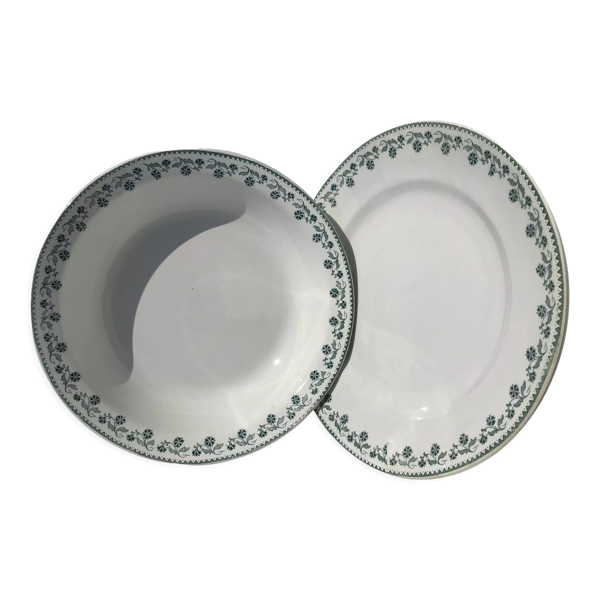 2 plats Terre de Fer Moulin des Loups Georgette vert foncé diamètre 28cm