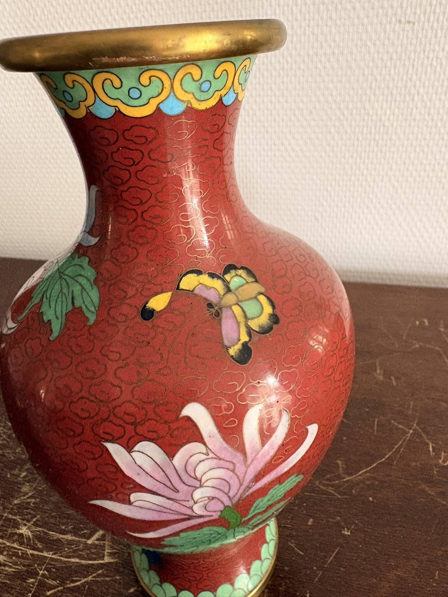 Baluster Vase Peony Flowers Butterfly Cloisonné Enamel Republic Period