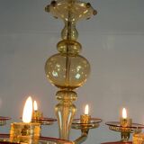 Venetian chandelier in gilded Murano glass highlighted with a red net, Venini circa 1940