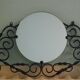 Porte manteau mural vintage avec miroir, 4 patères, fer forgé