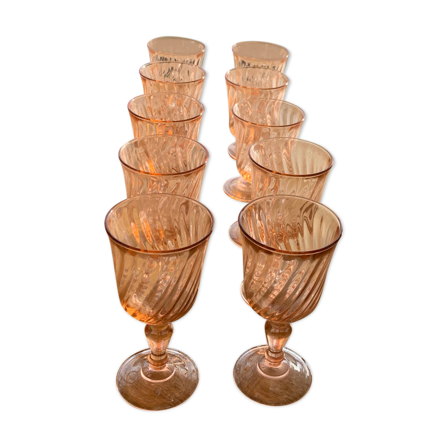 10 vintage rosaline pink glass wine glasses
