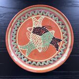 Large handmade dish with fish decoration