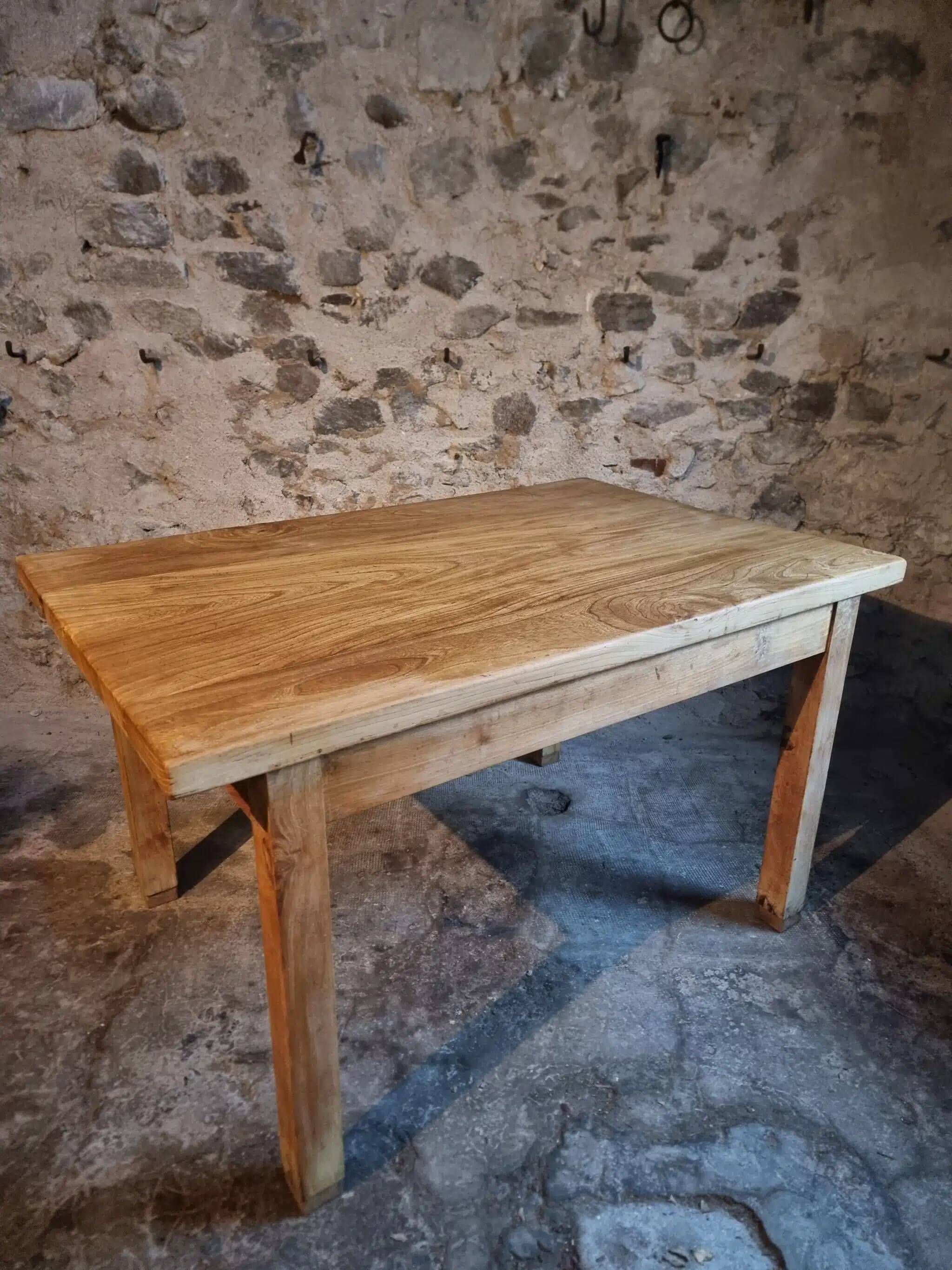Vintage French baker's work table in chestnut, 1960s.