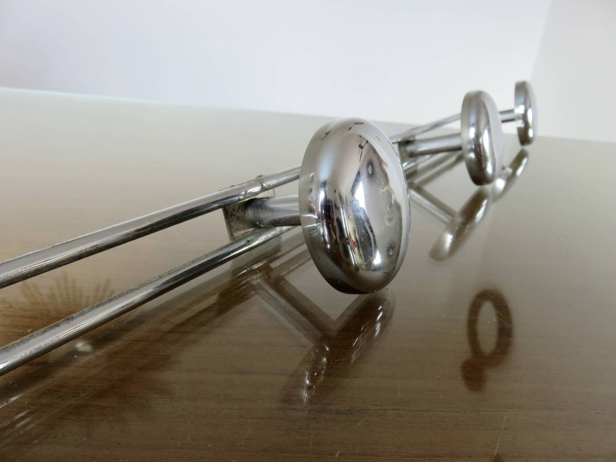 Chrome metal wall coat rack with 4 hooks, 57cm, 1970, vintage