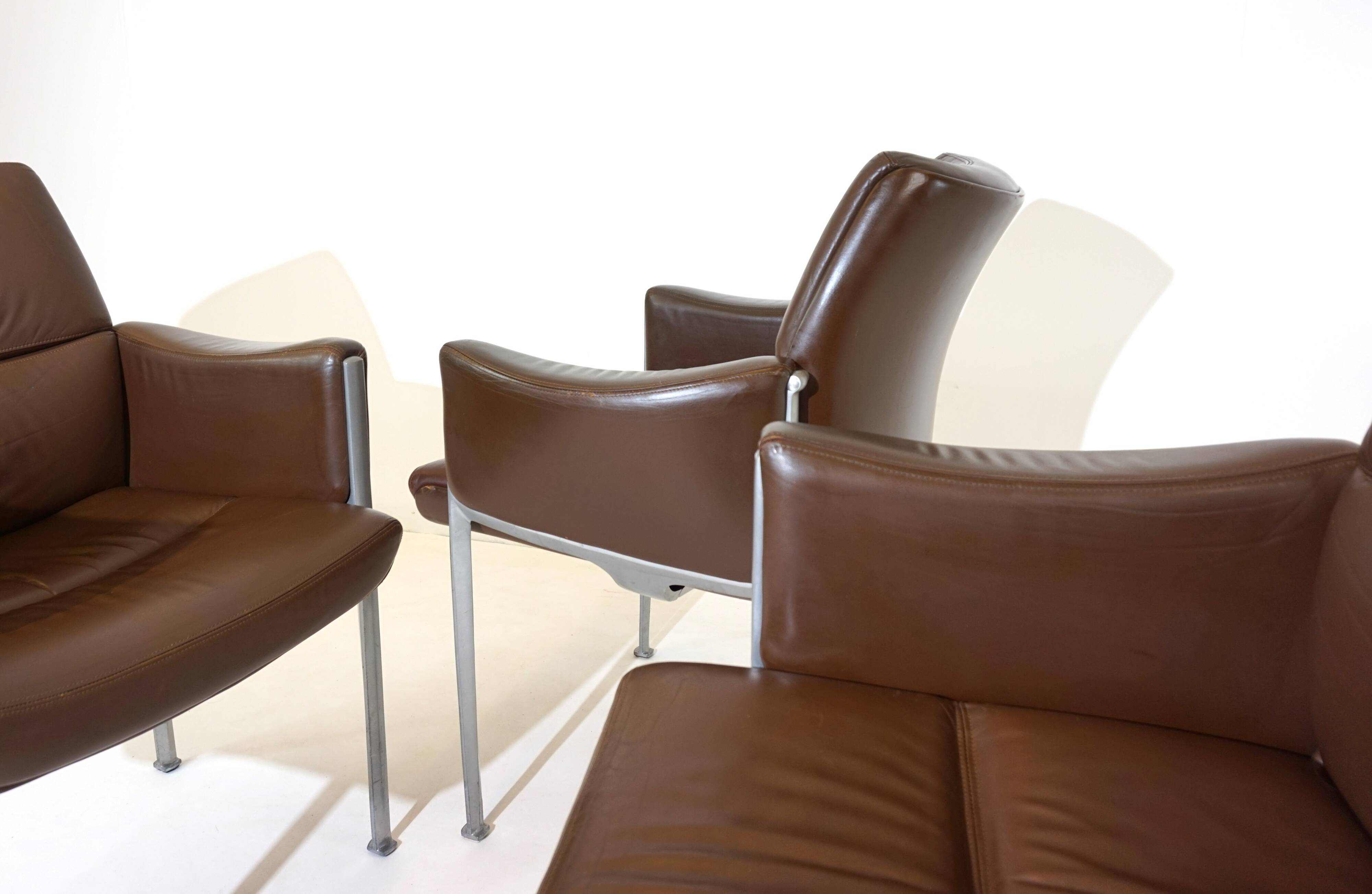 Röder Söhne Set of 3 leather office/dining room chairs by Miller Borgsen
