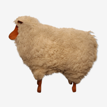 Footrest - lief-sized handcrafted sheep with wool from Texel - The Netherlands - 1960's