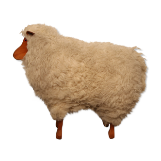 Footrest - lief-sized handcrafted sheep with wool from Texel - The Netherlands - 1960's
