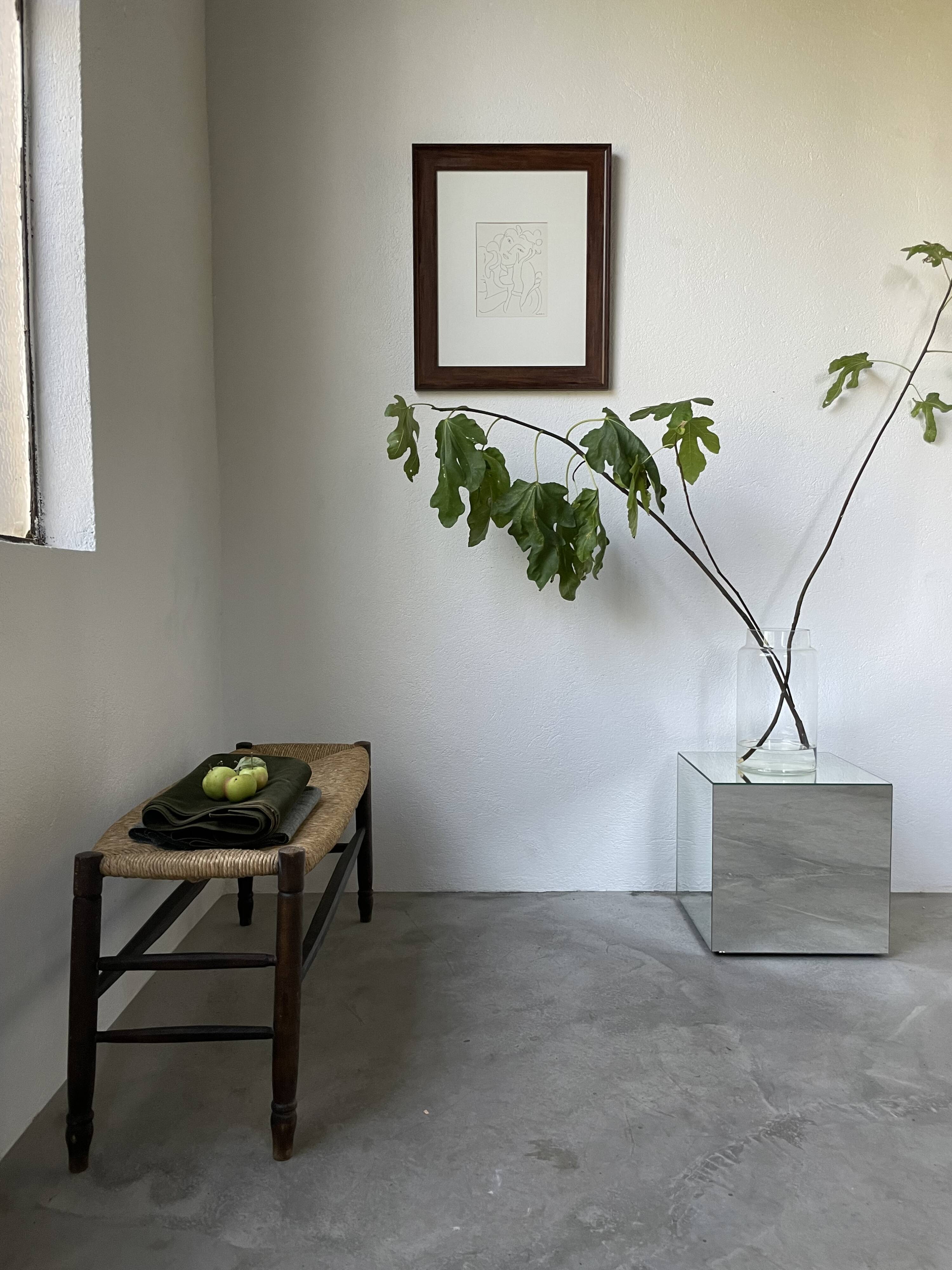 Oak and straw farm bench