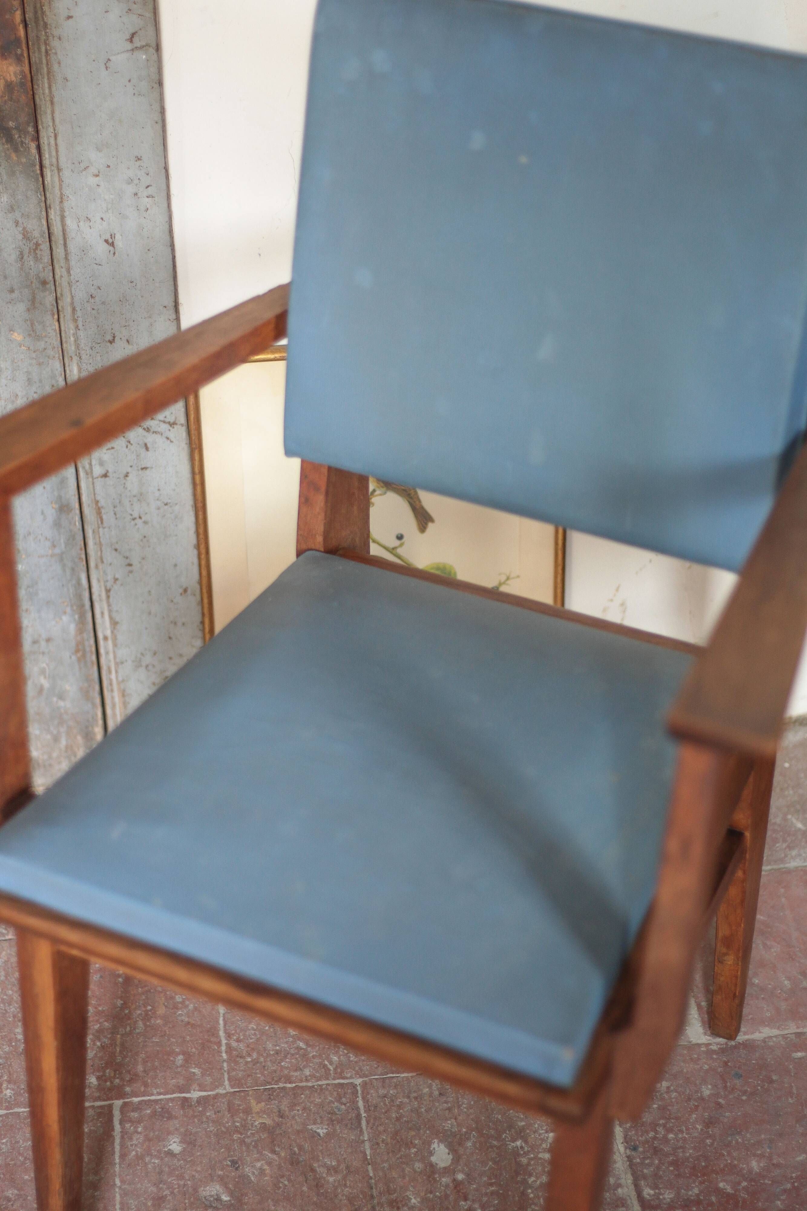 Pair of wooden bridge armchairs from the 1950s, vintage chairs.