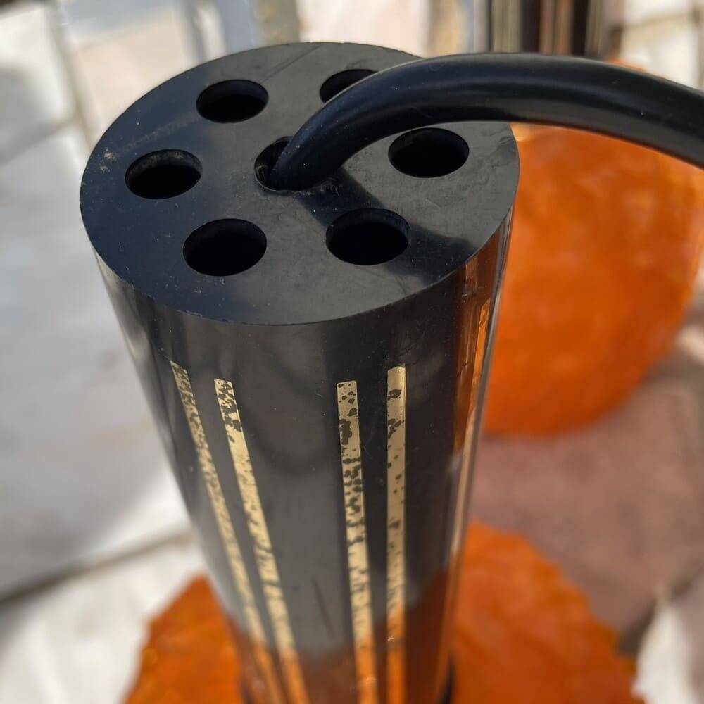 Space Age orange lucite spaghetti 3-light chandelier