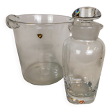 Orrefors ice bucket and shaker set by Nils Landberg, Sweden, 1950s.