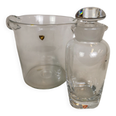 Orrefors ice bucket and shaker set by Nils Landberg, Sweden, 1950s.