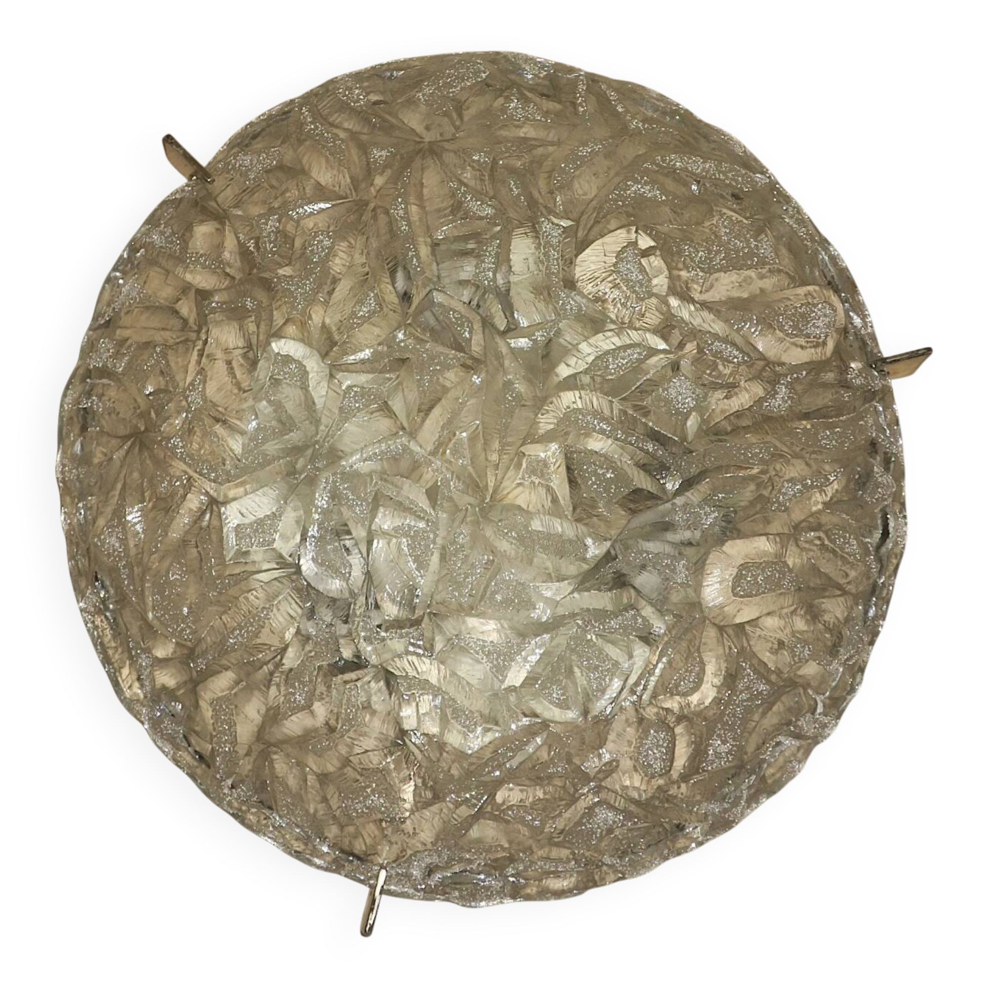 Frosted ice glass plafonnier, Kaiser Leuchten label, 1970s