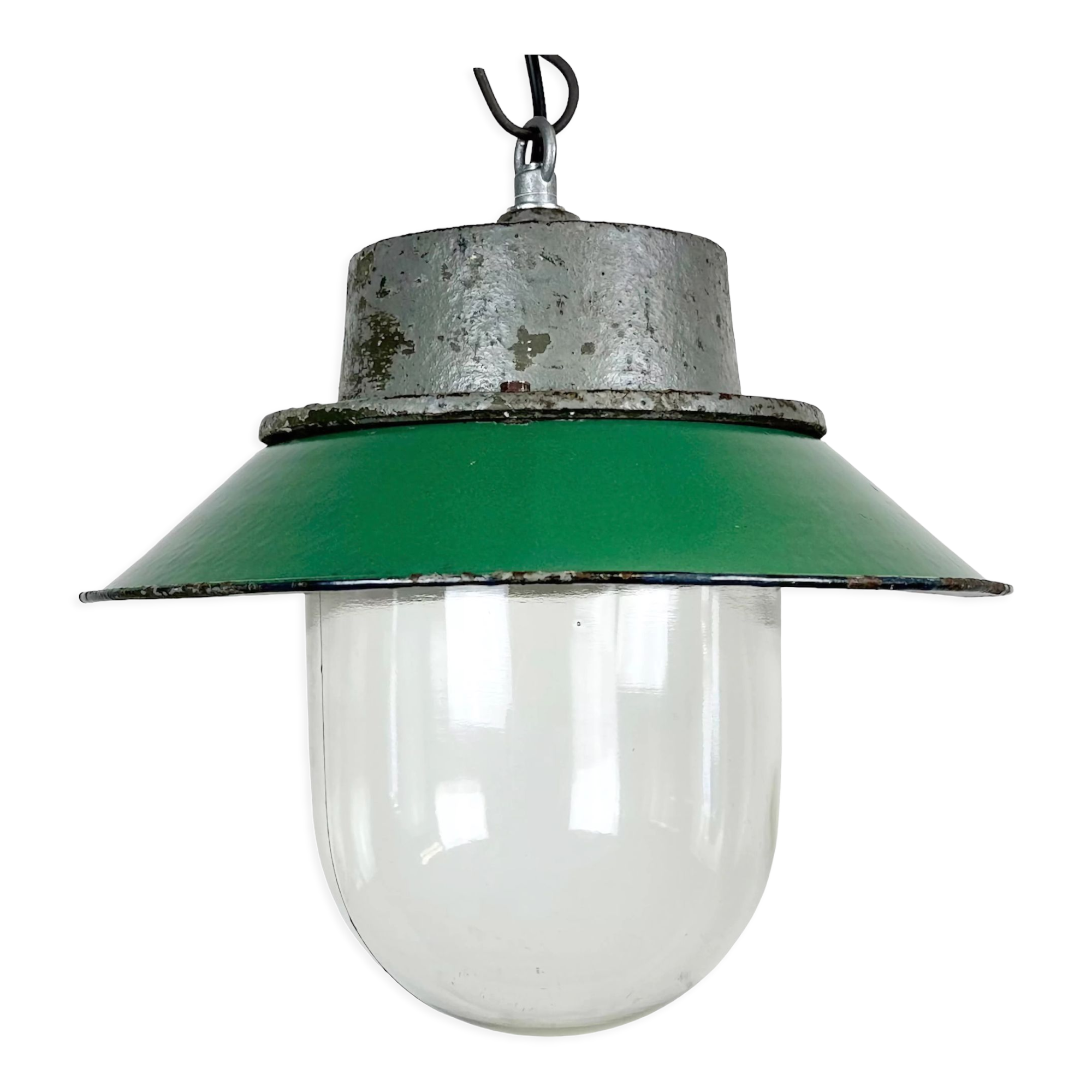 Green Enamel and Cast Iron Industrial Pendant Light, 1960s
