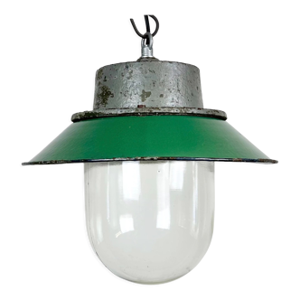 Green Enamel and Cast Iron Industrial Pendant Light, 1960s