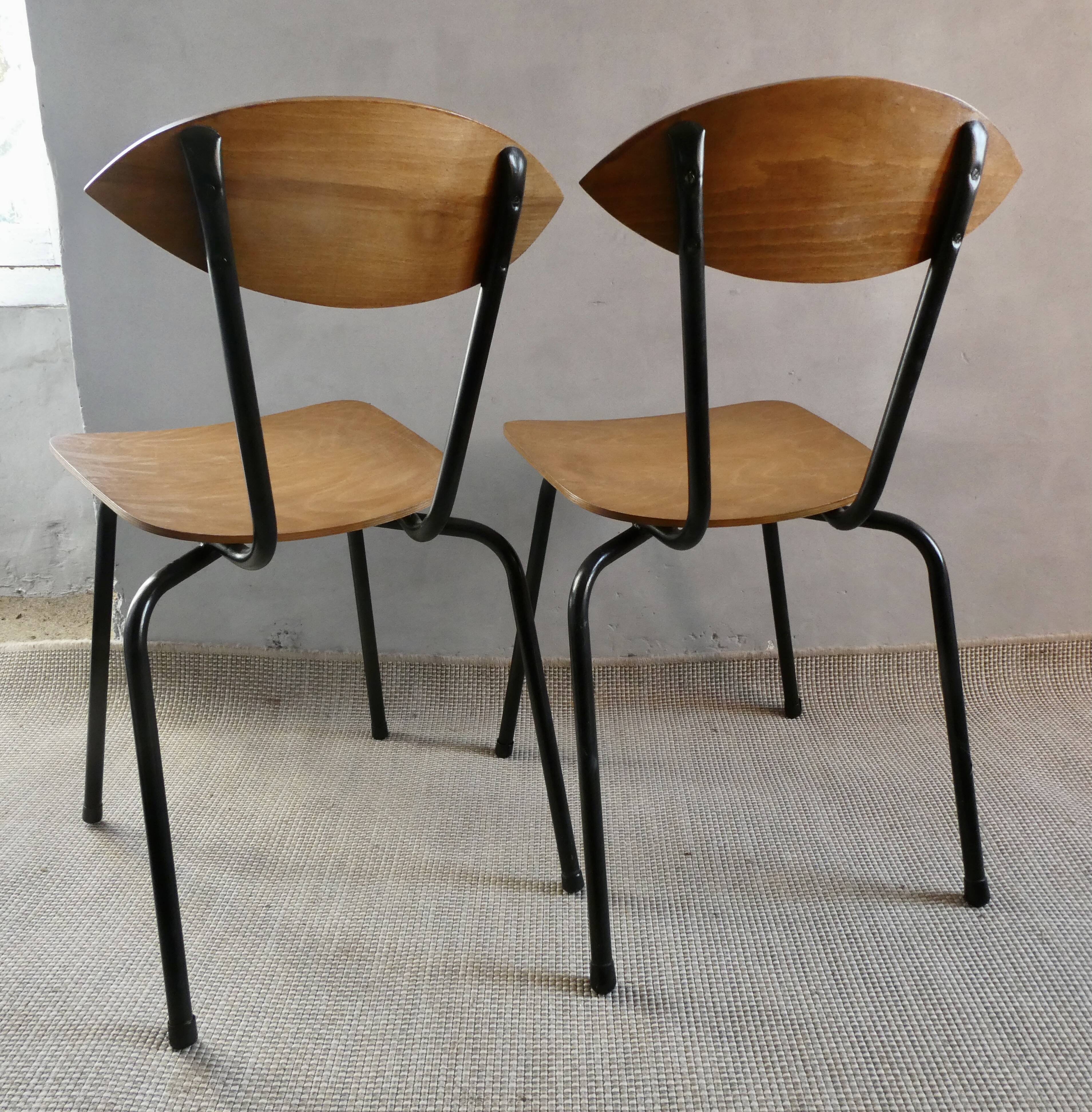 Pair of wooden and metal chairs, 1960s