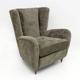 Paolo Buffa Mid-Century Modern Italian Walnut and Coating Boucle Armchair