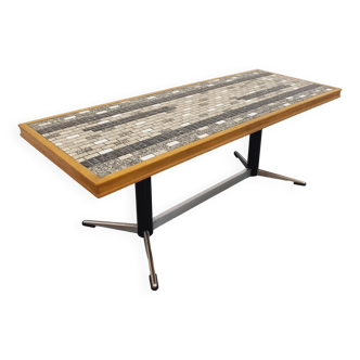 Table basse vintage des années 60 70 en céramique, bois et métal