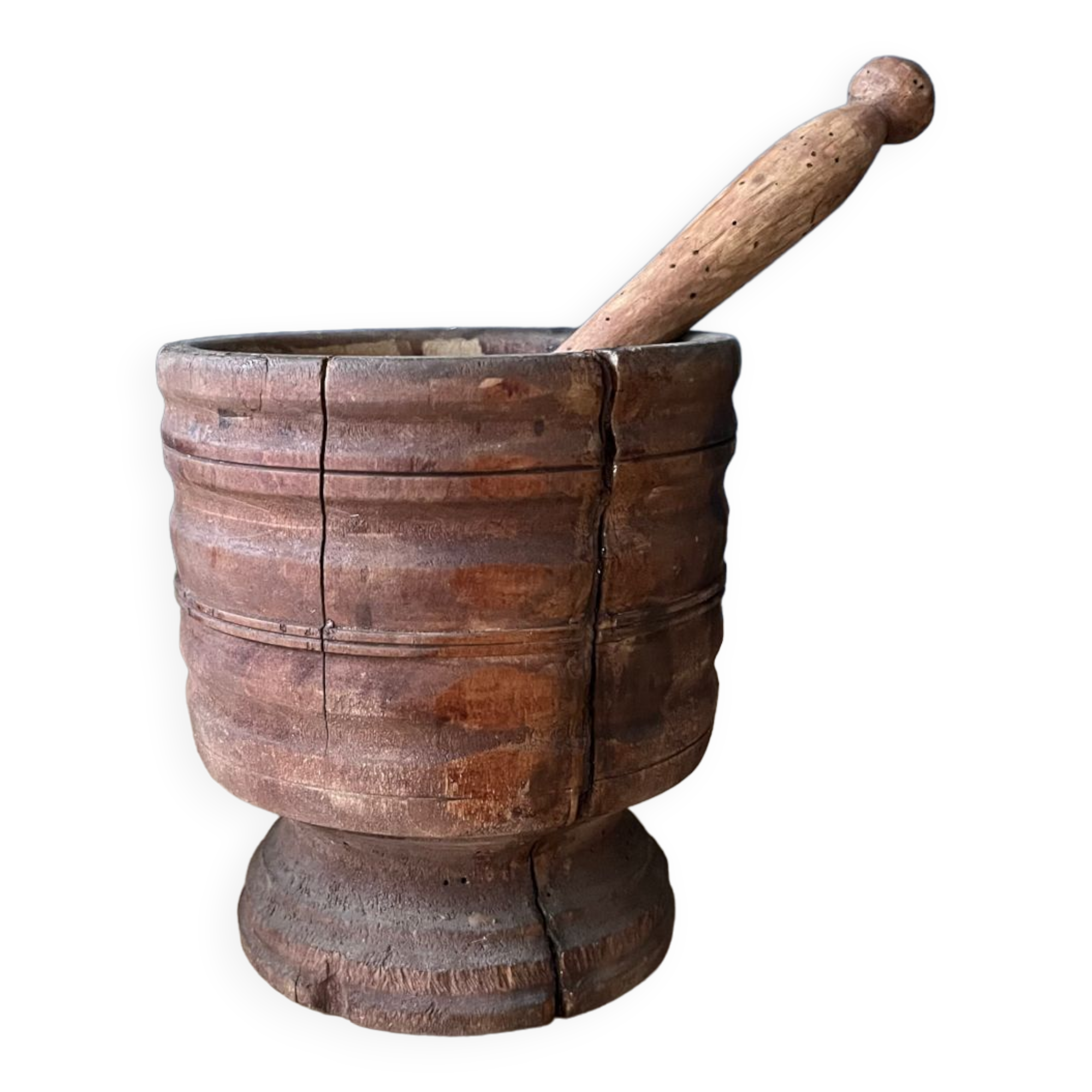 Old wooden mortar and pestle