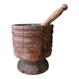 Old wooden mortar and pestle