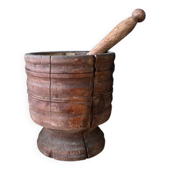 Old wooden mortar and pestle
