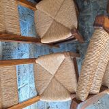 6 chaises en noyer et paillées