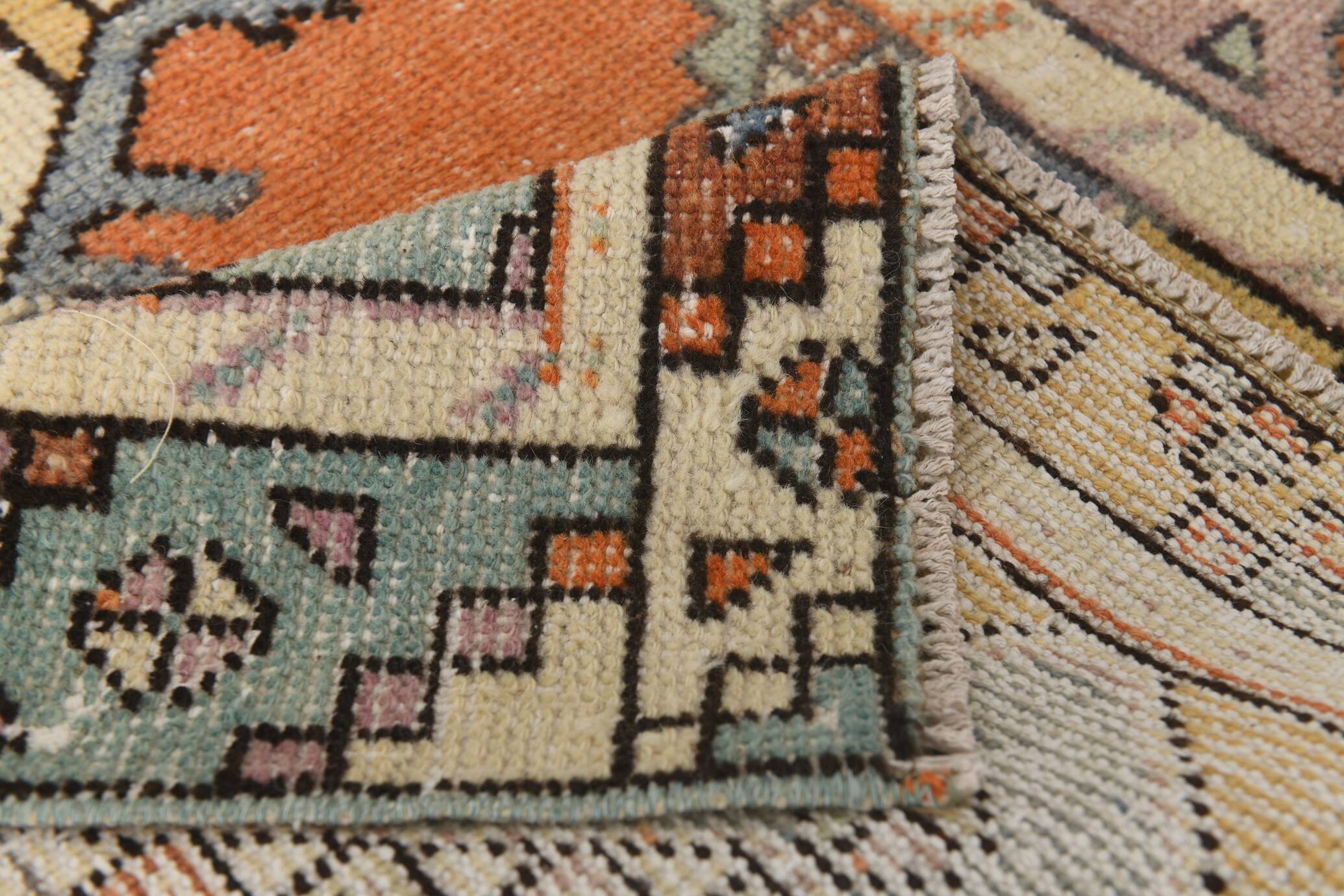 3x10 Orange Blue Handmade Geometric Vintage Runner Rug, 85x304Cm