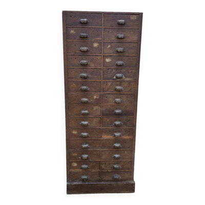Ancien meuble de métier à 28 tiroirs en chêne – meuble d'atelier