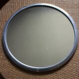 Round vintage gray metal mirror tray
