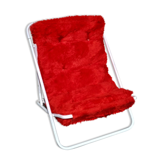 Fauteuil pliable années 7 en fausse fourrure