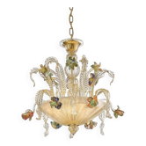 21st Century Transparent and Gold Floral Chandelier in Murano Glass