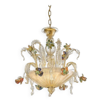 21st Century Transparent and Gold Floral Chandelier in Murano Glass