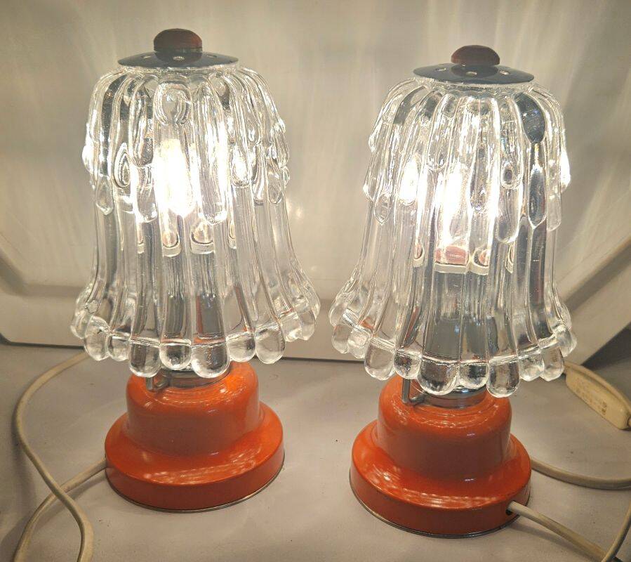 Pair of Vintage 70's Orange Mushroom Lamps