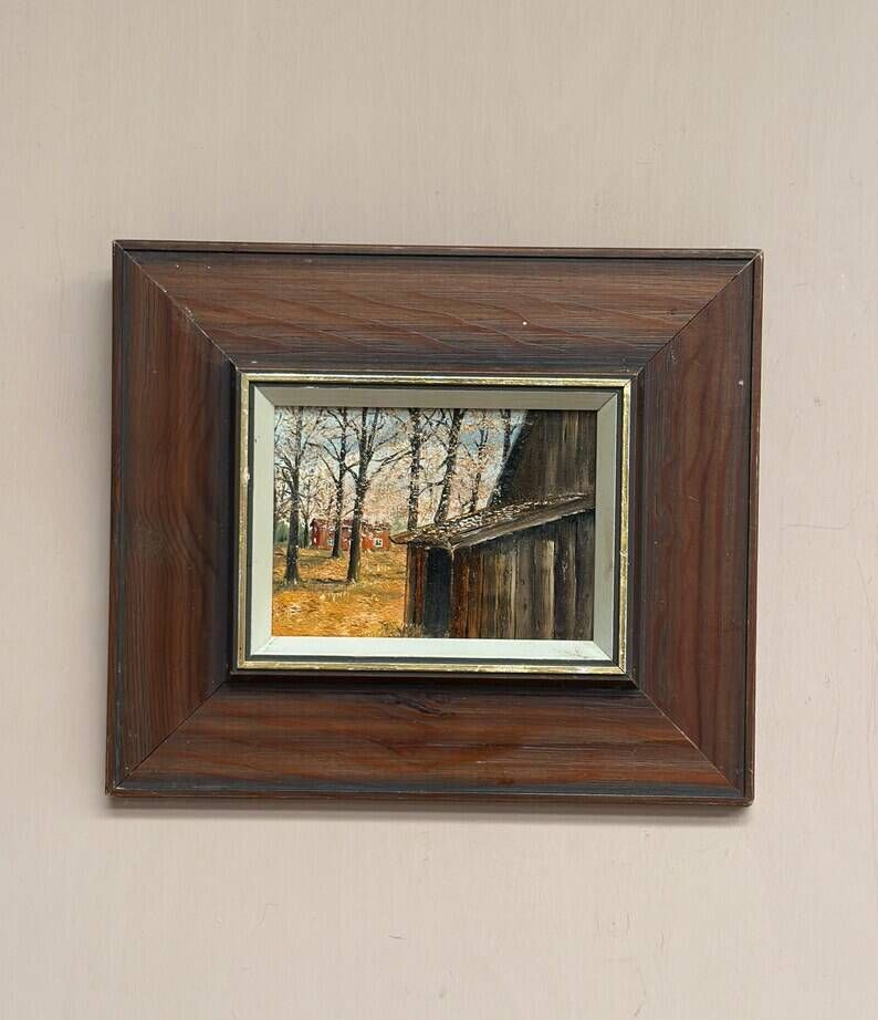 Original Swedish Oil on Canvas – "Autumn" by an Unknown Artist – Vintage and Framed – 22 × 18.5 cm