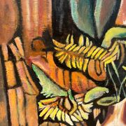 Nature morte, livres et tournesols, huile sur panneau