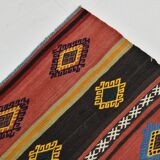 6x9 Blue & Red Details Kilim Rug,Modern Mid Century,Wool Area Rug,175x261Cm