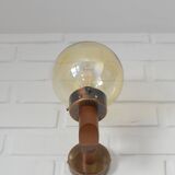1 of 6 vintage wall lamps, rustic sconces, wood and copper amber glass 1980