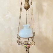 Art Nouveau suspension, rising and falling, in slipware, around 1900.
