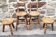 Set of rustic chairs and stools in carved oak, vintage, 1950s.