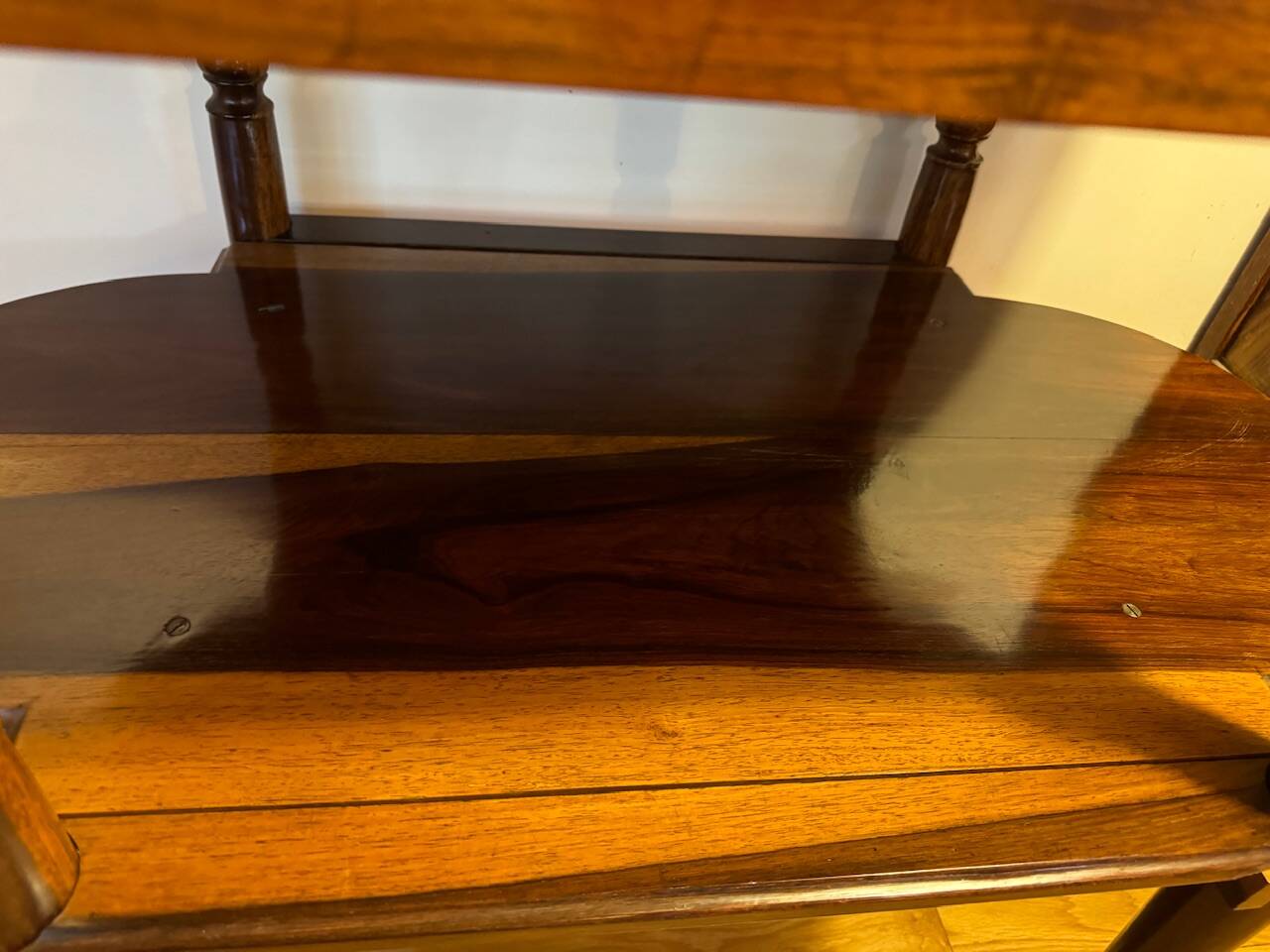 Console in rosewood and burl, early 20th century