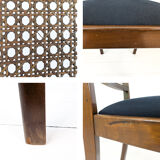 Lot de 4 chaises vintage en bois, cannage viennois et assise noire