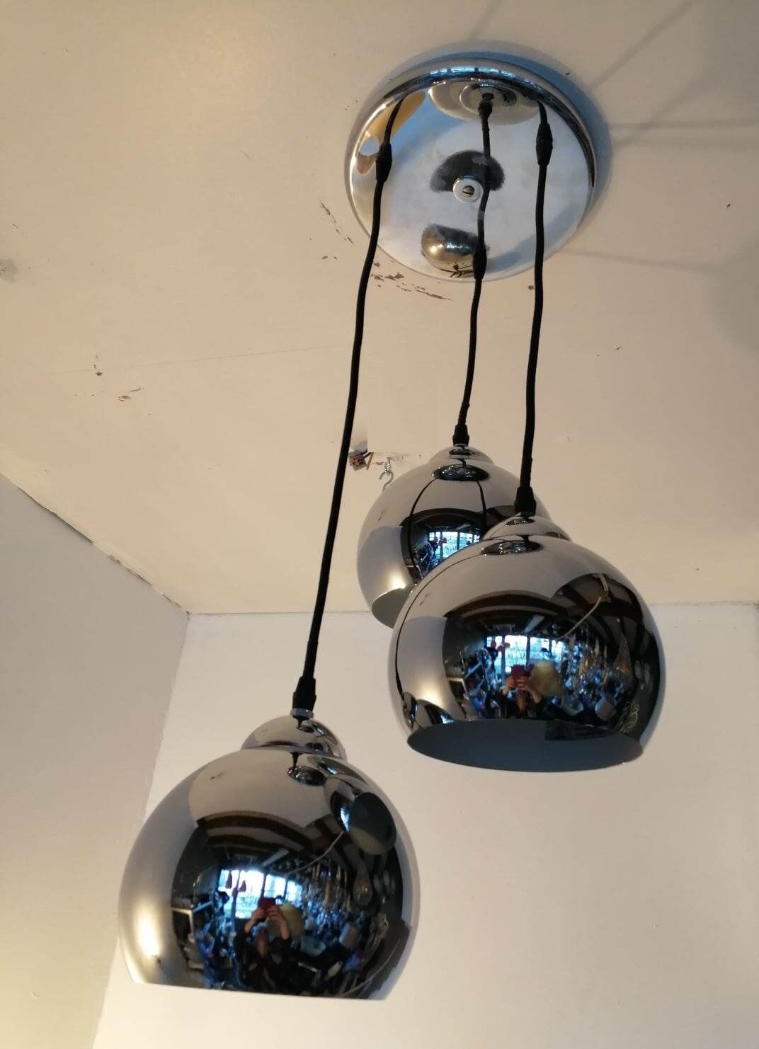 3 chrome balls pendant lamp 80s
