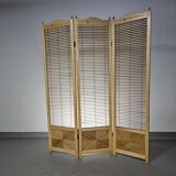 Room divider, French blonde beech louvered screen, 1960s, width 155 cm, height 185 cm