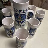 Carafe et verre motif poisson bleu