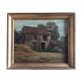 19th farm oil on wood frame gilded wood