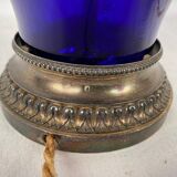 Risler and Carré. Large lamp in blue glass and silver frame, Minerve hallmark